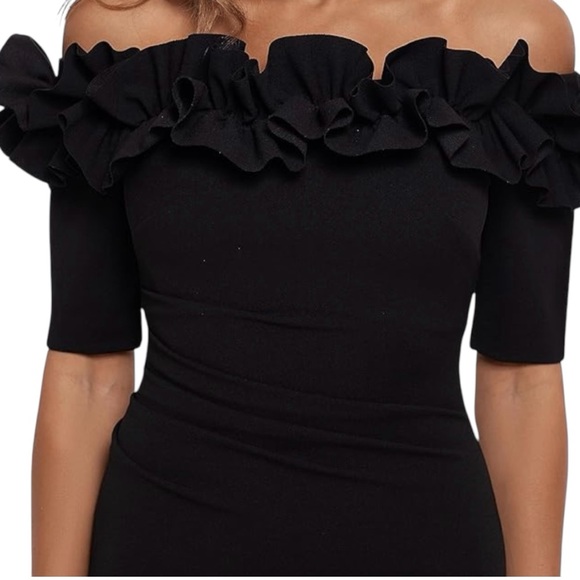 Xscape dress 16W black off shoulder elbow sleeve back zip built in bra back slit - Picture 3 of 16
